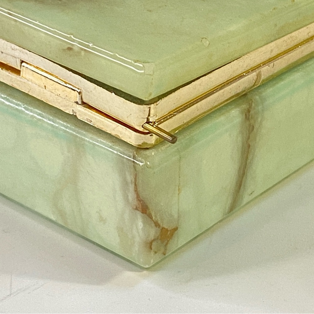 Italian Alabaster Green Square Hinged Trinket Box, Floral Lid - Picture 6 of 15